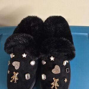 BAMBOO Black Ankle Boots with Gold and Silver Accents